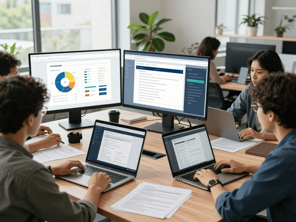 Team collaborating on barrierefreie und rechtssichere Webseiten Dienstleistung designs, focusing on accessibility compliance and user experience enhancements.