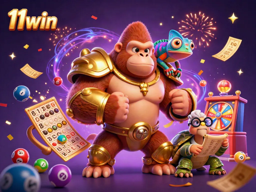 Engage with the exciting world of 11win as a gorilla king claims victory in a vibrant casino scene.