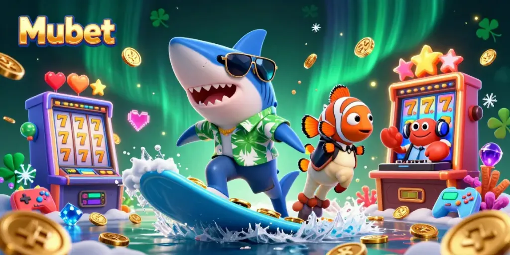 Engage in thrilling gameplay at Mubet with lively slot machines and festive characters.