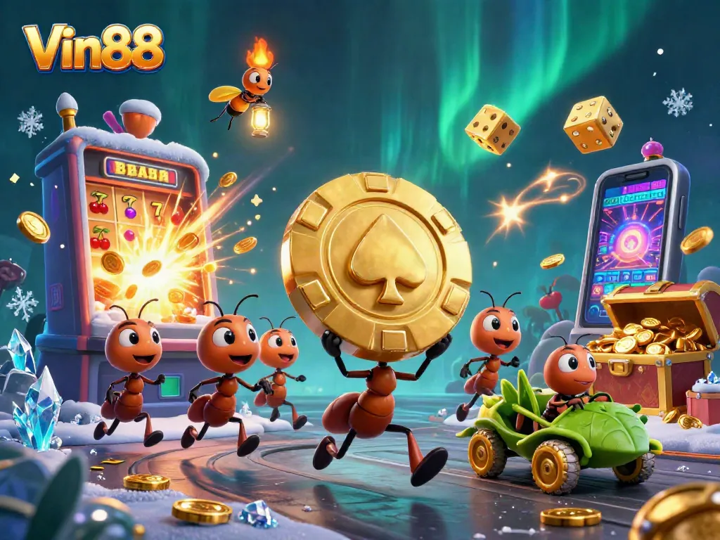 Spin the reels with Vin88 in this thrilling heist scene featuring stunning casino elements.
